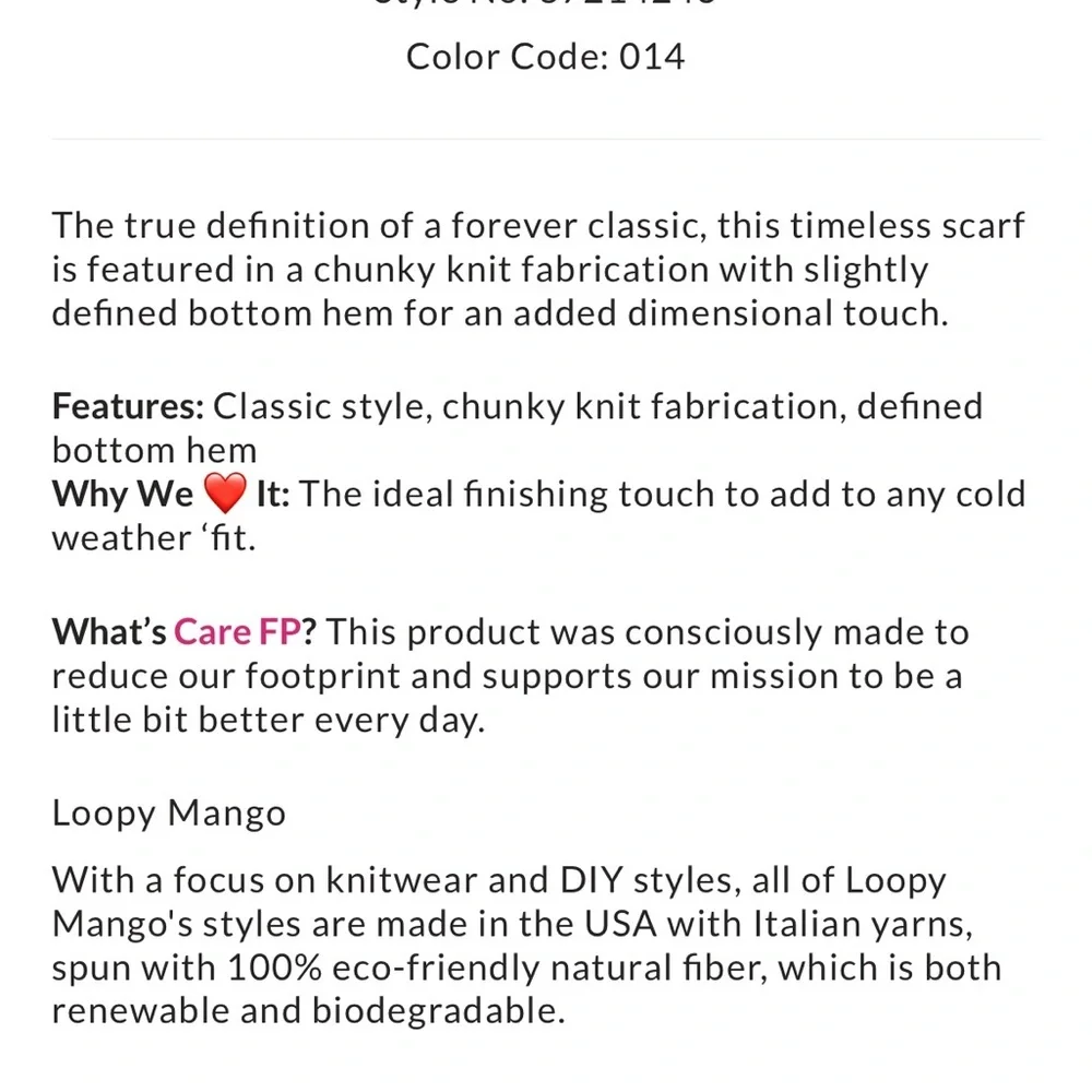 Free People X Loopy Mango Chunky Knit Cream Scarf